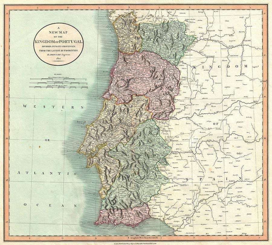 kaart van het oude Portugal