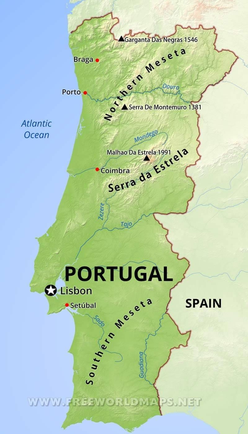 bergen in Portugal kaart