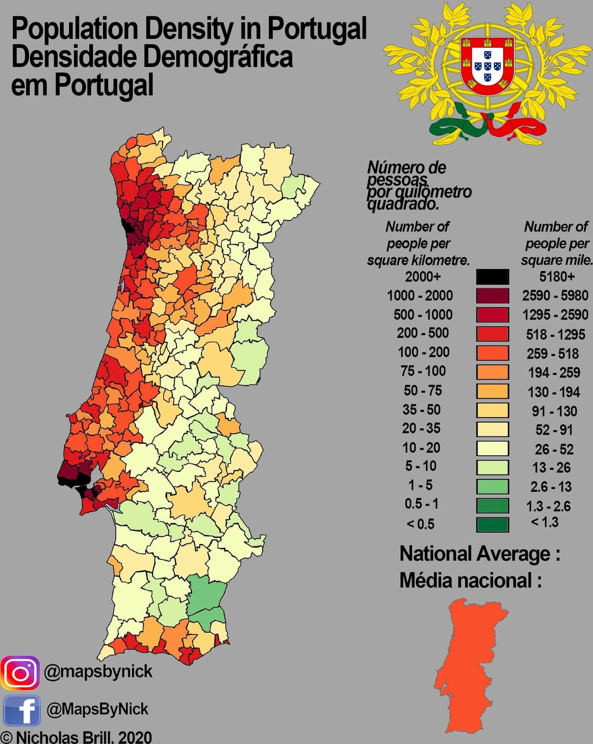bevolking kaart van Portugal