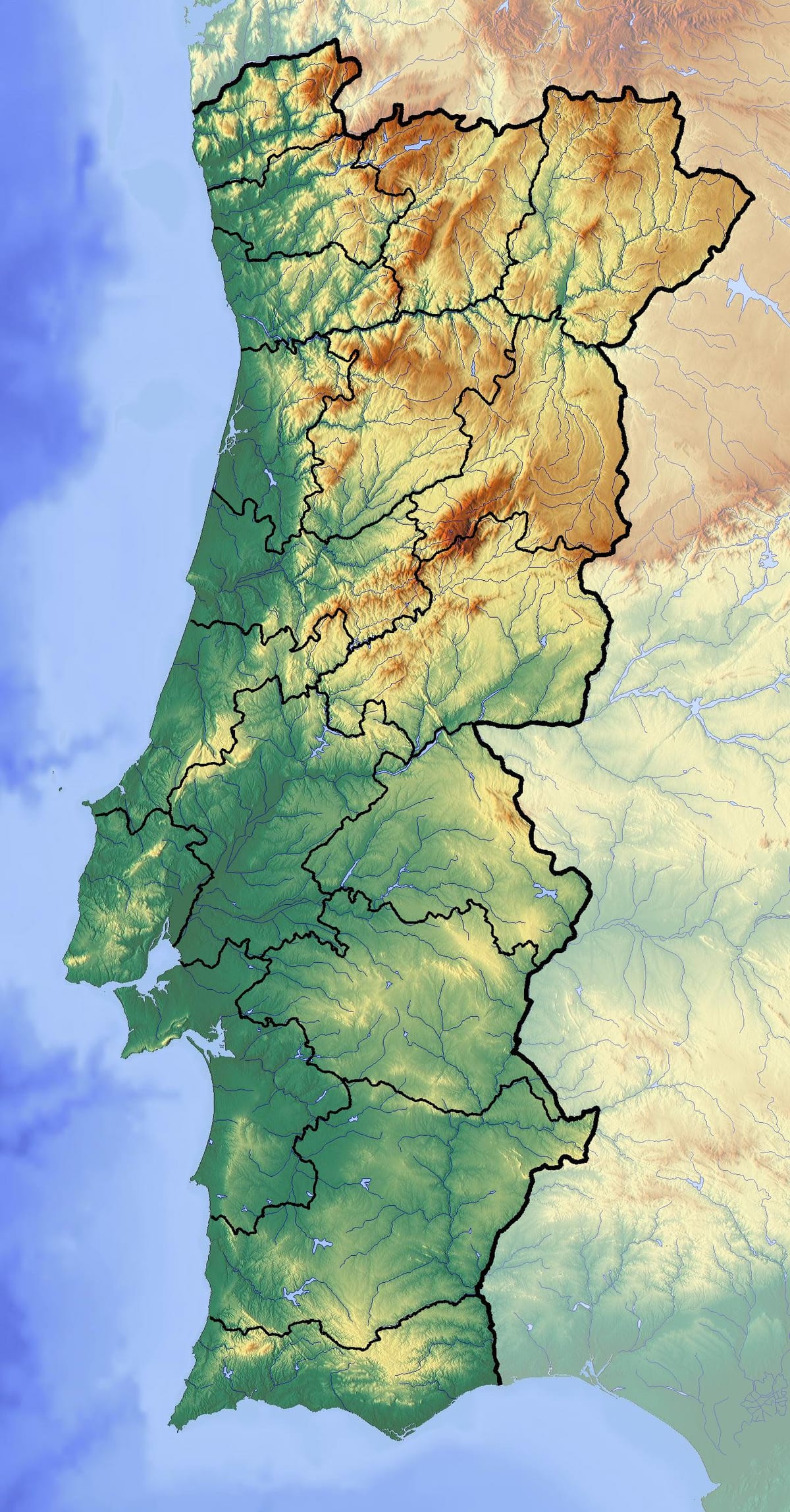 kaart van Portugal hoogte