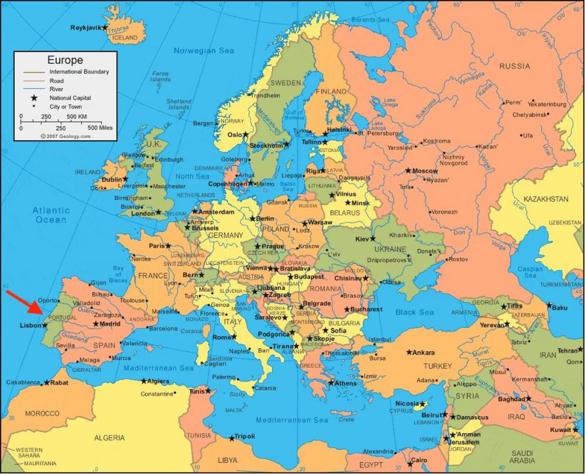 kaart van Europa Portugal