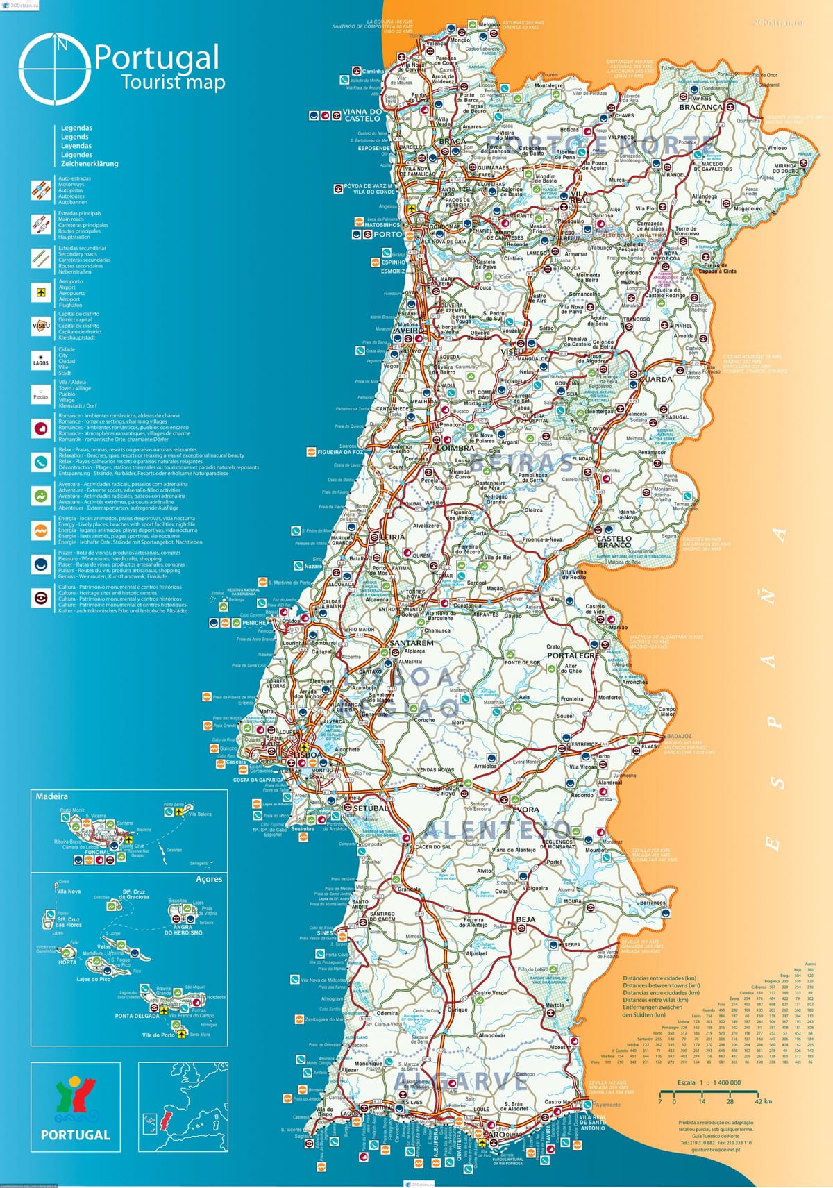kaart van de kust van Portugal