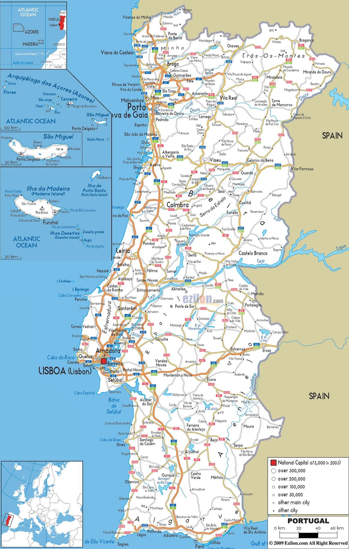 road kaart van Portugal