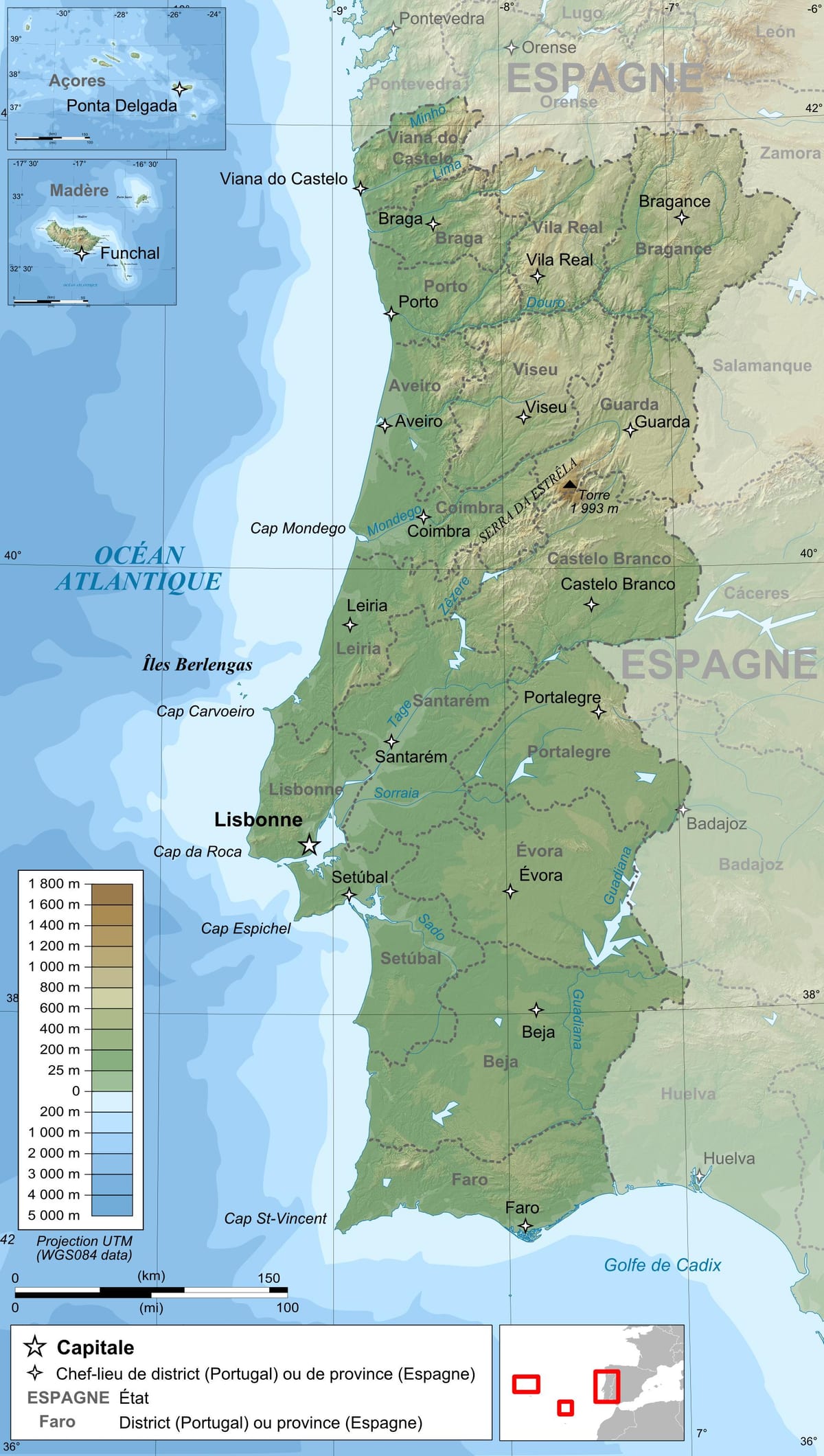 topografische kaart van Portugal