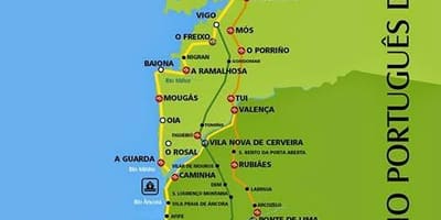 De portugese camino route langs de kust kaart