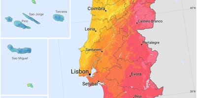Kaart van Portugal zon